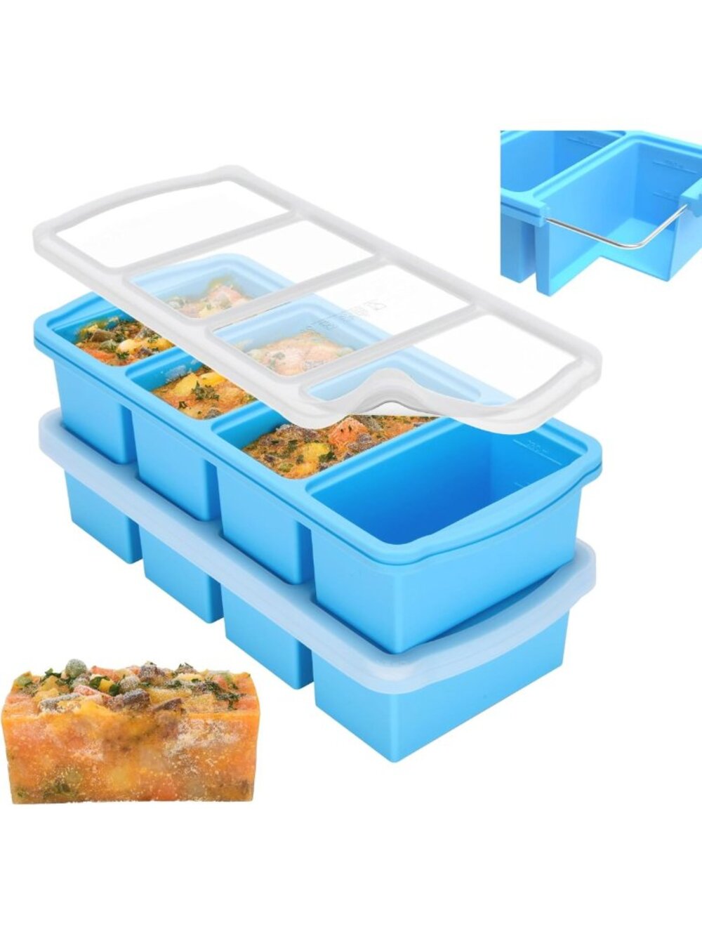 Silicone Freezer Trays with Lid - 1-Cup Ice Cube Molds for Soup & Leftovers